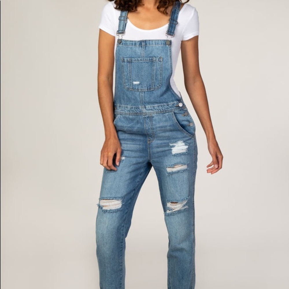 Black Label Medium Wash Distressed Overalls
